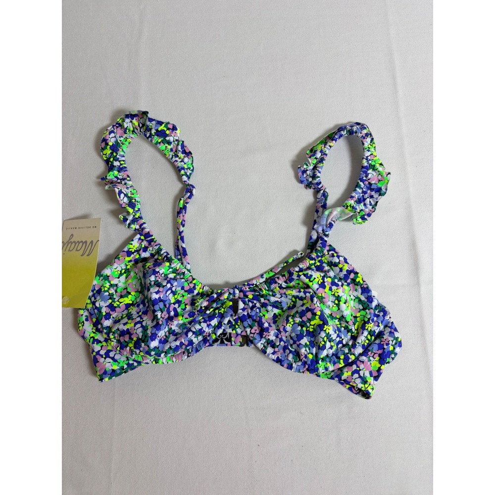 Maaji Bikini Top Medium blue Multicolor NEW Reversible Ruffle Floral Damask